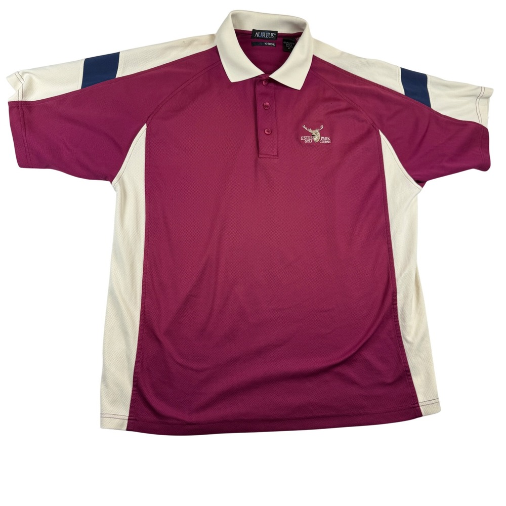 Aureus TechniCool Mens XL Maroon Cream Estes Park Golf Polo Colorblock Y2K Shirt